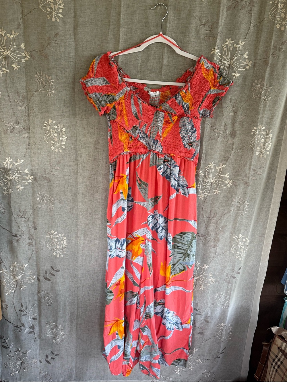 Patrons of Peace Coral and Yellow Tropical Maxi Dress